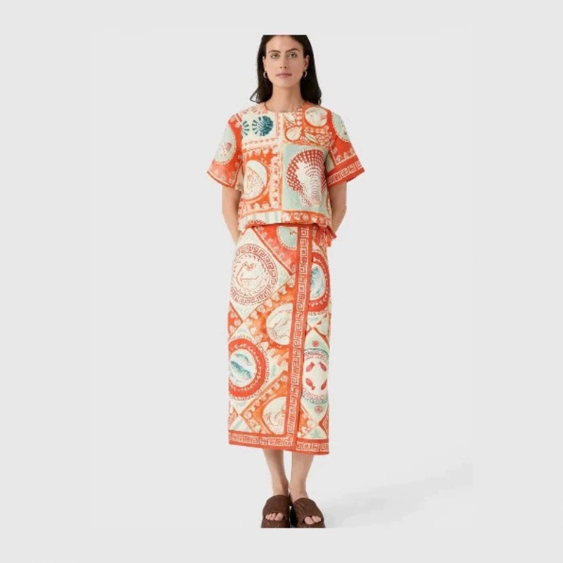 Novo Conjunto de Saia de Linho - Midi Skirt Floral avaliação e preço